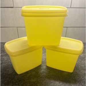 3 piece set of yellow storage containers by Tupperware. Vintage pieces e…